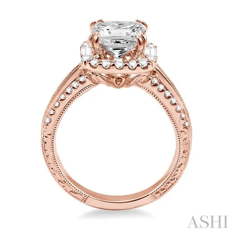 1 Ctw Diamond Engagement Ring with 1/2 Ct Princess Cut Center Stone in 14K Rose Gold