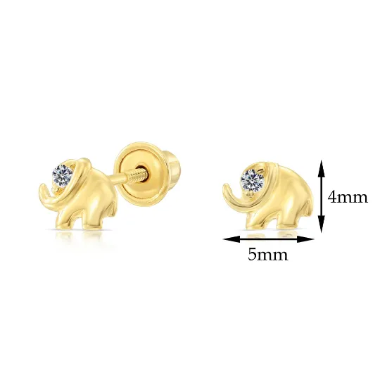 10k Yellow Gold Tiny Cute Elephant Stud Earrings