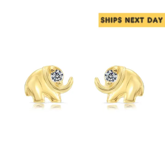 10k Yellow Gold Tiny Cute Elephant Stud Earrings