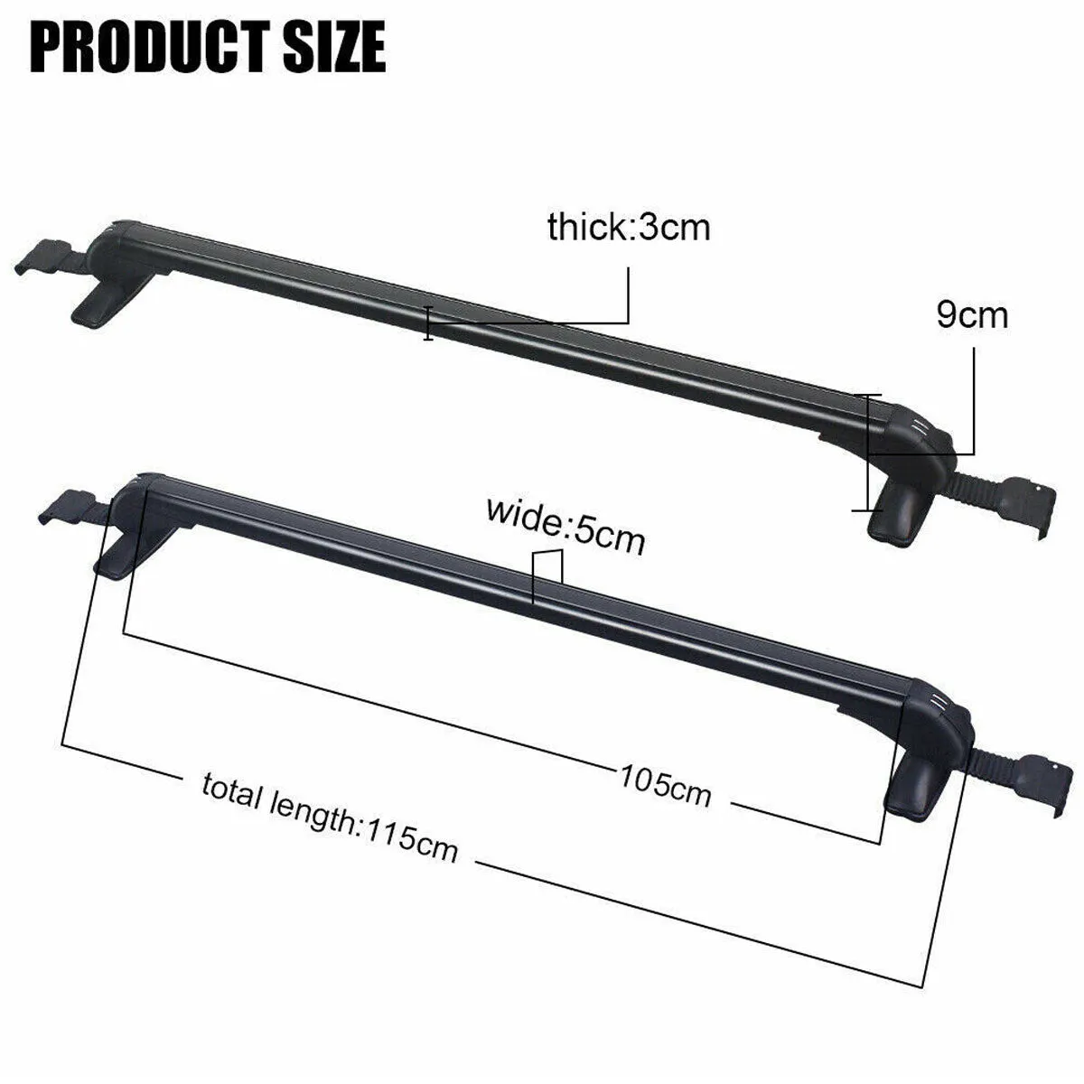 115cm Universal Car Roof Racks Carrier Adjustable Cross Bars Aluminium Alloy Lockable