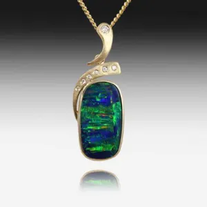 14kt Yellow Gold Opal and Diamond pendant