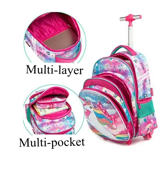 16-inch, 3-piece Cartoon Print Kids Rolling Schoolbag Set with Lunch Bag