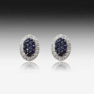 18kt White Gold Blue Sapphire and Diamond cluster studs