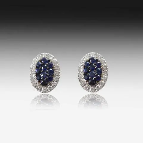 18kt White Gold Blue Sapphire and Diamond cluster studs