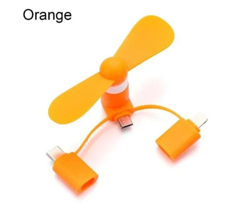 3 in1 Mini Cell Phone Fan Compatible with iPhone/iPad/Android Smartphone/Tablet Cell Phone Pink Blue Orange Green Black White