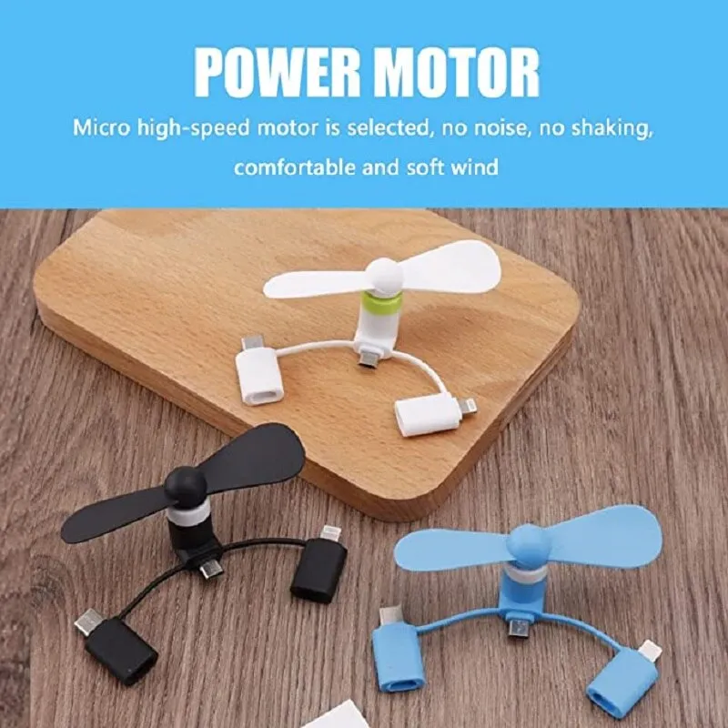 3 in1 Mini Cell Phone Fan Compatible with iPhone/iPad/Android Smartphone/Tablet Cell Phone Pink Blue Orange Green Black White