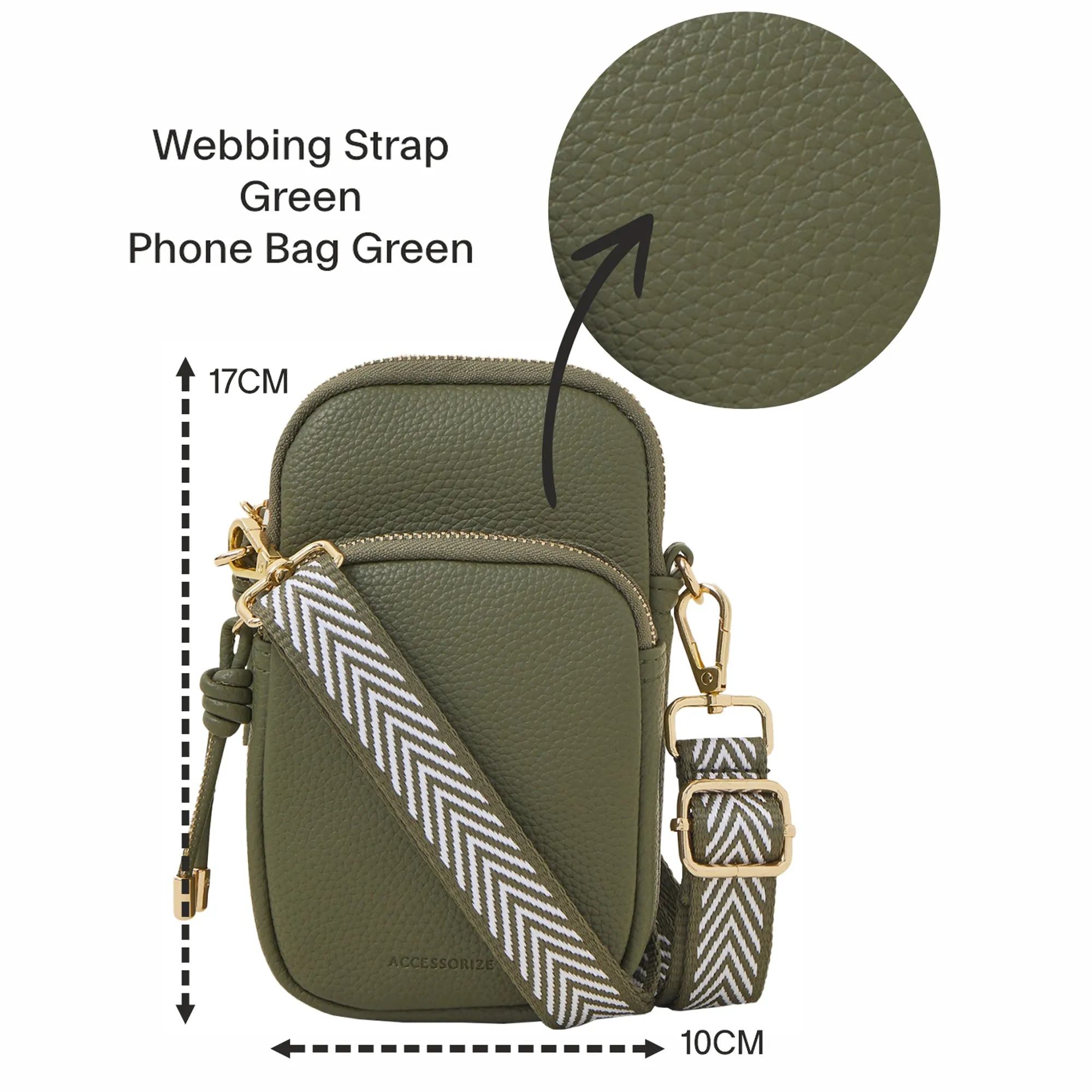 Accessorize London Women's Green Webbing Strap Phone Bag