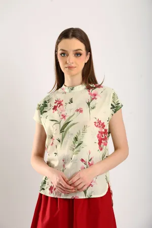 Astrid Floral Cotton Top in Light Green