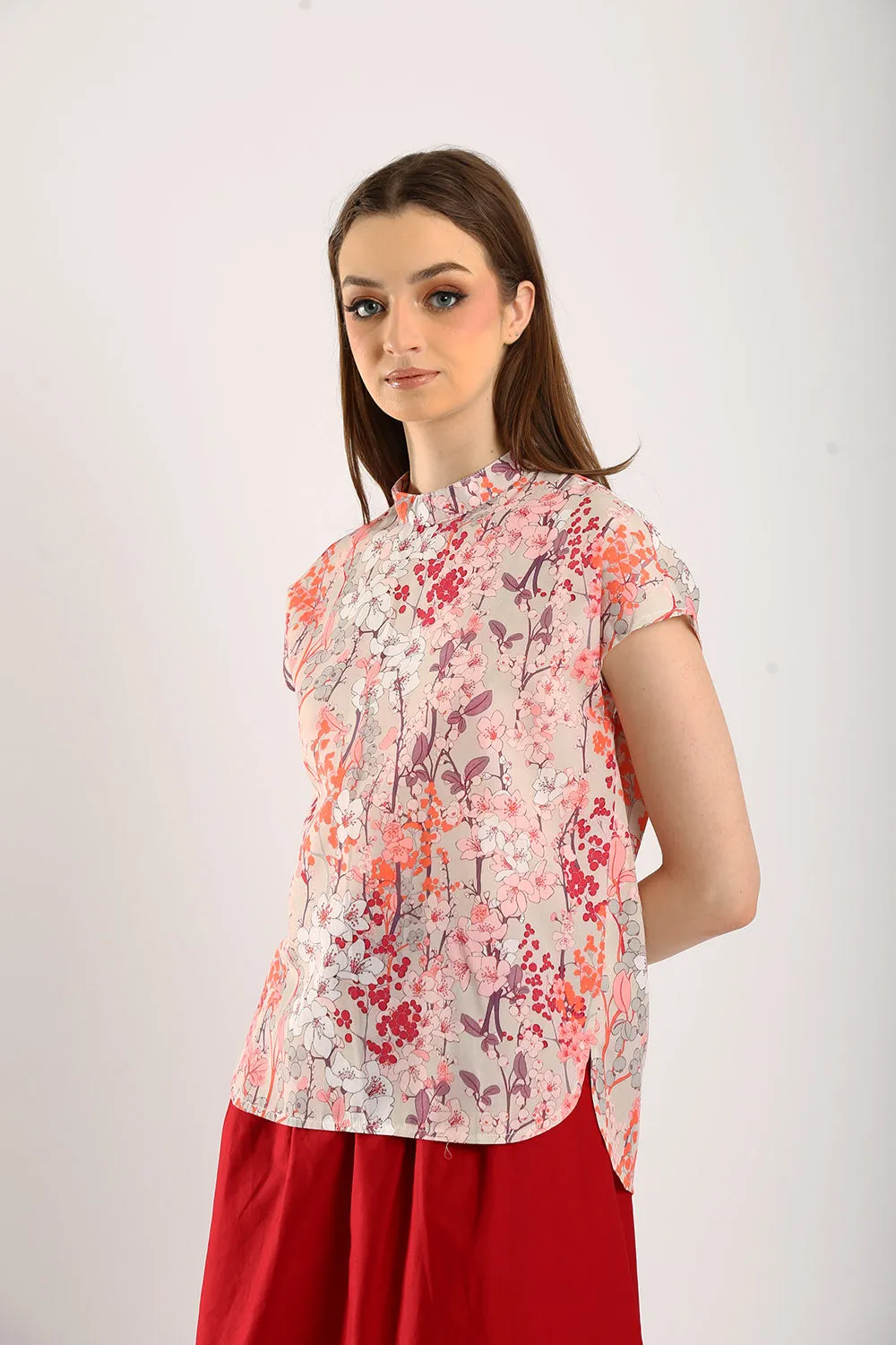 Astrid Floral Cotton Top in Mandarin