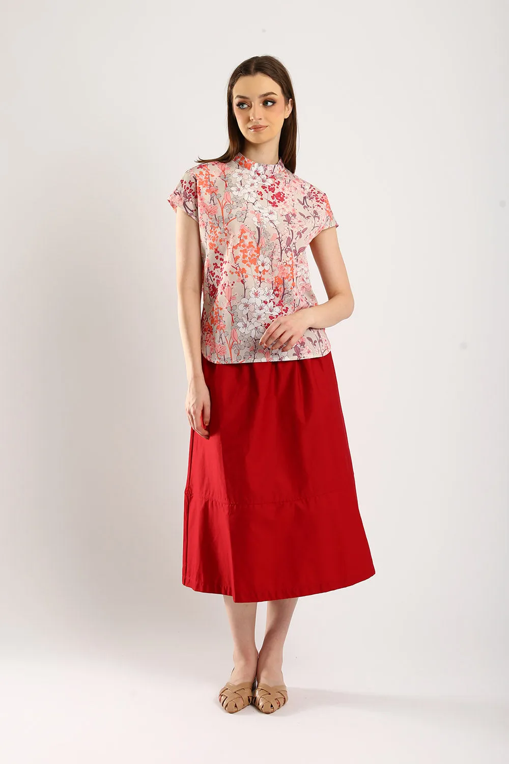 Astrid Floral Cotton Top in Mandarin