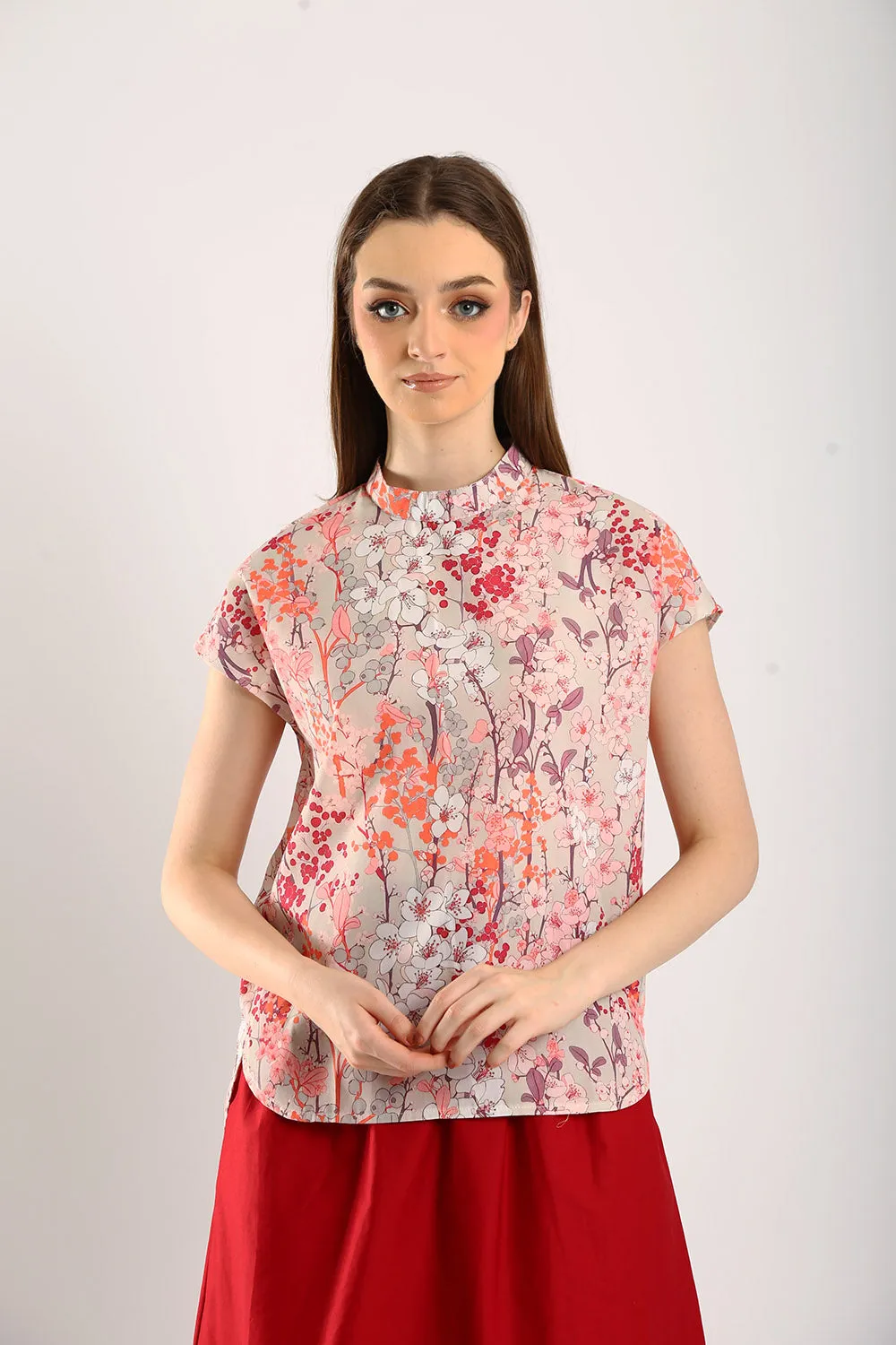 Astrid Floral Cotton Top in Mandarin