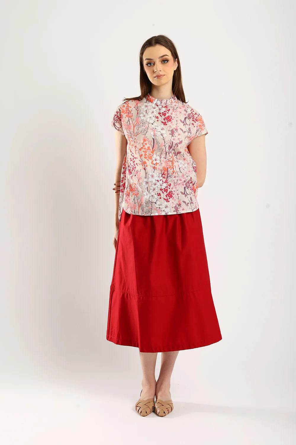 Astrid Floral Cotton Top in Mandarin