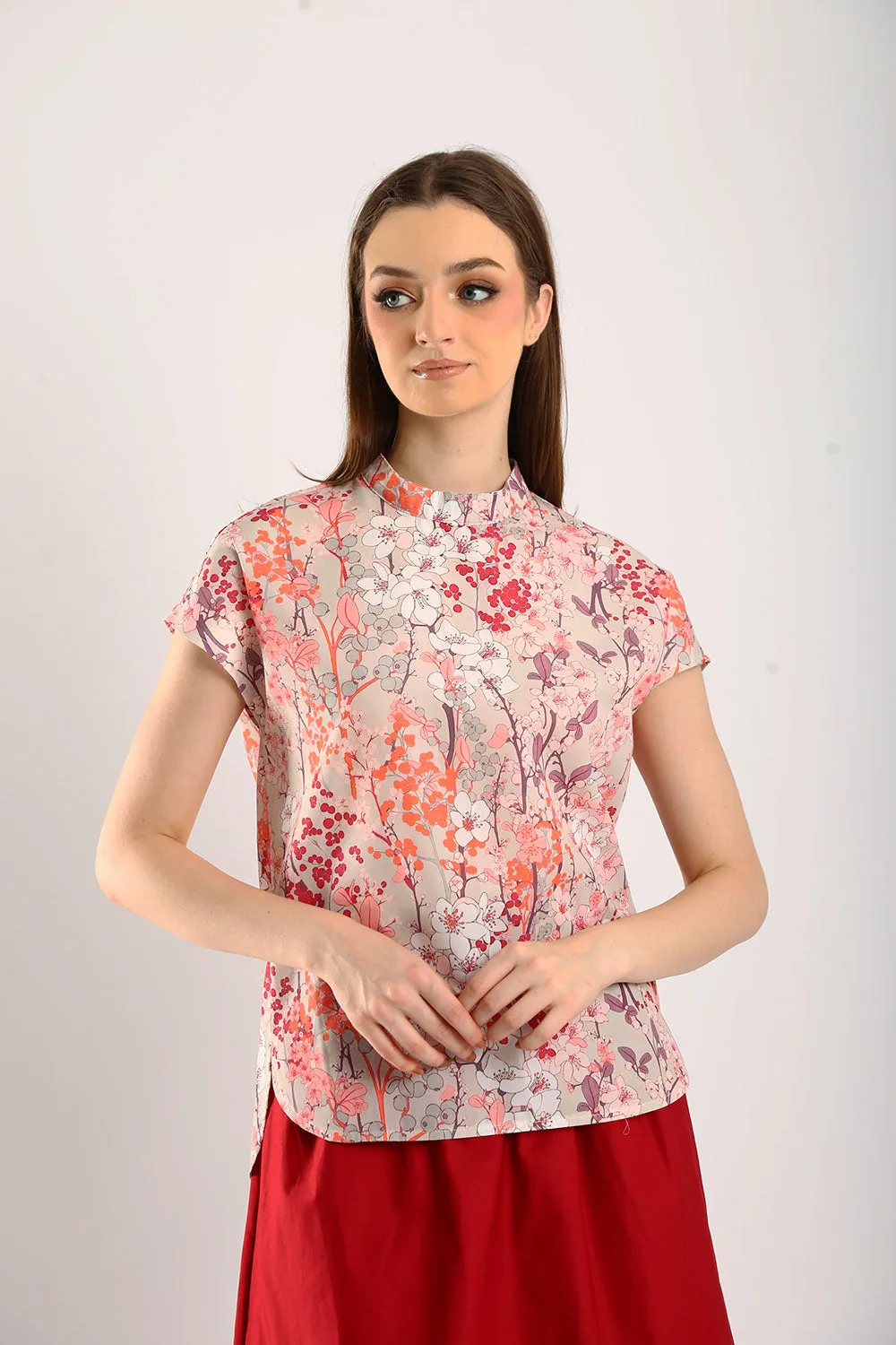 Astrid Floral Cotton Top in Mandarin