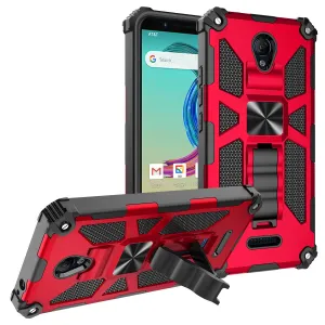 AT&T Fusion Z / Motivate Case [Military Grade] Ring Car Mount Kickstand Hybrid Hard PC Soft TPU Shockproof Protective Case - Red