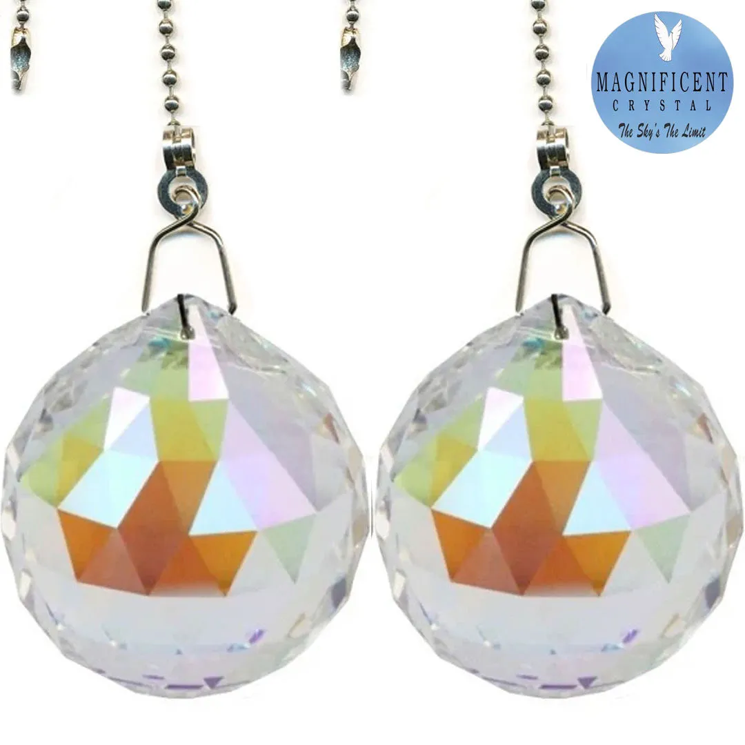 Aurora Borealis Crystal Fan Pulls Faceted Ball Prism (40mm) - Magnificent Brand