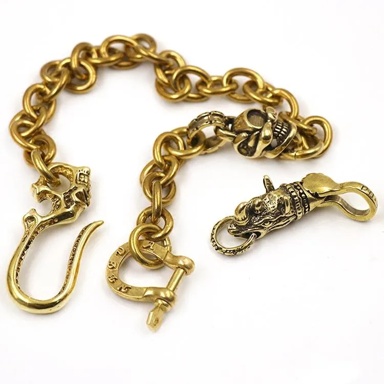 Badass Gold Mens Brass Wallet Chain Pants Chain Rhino Biker Wallet CHain For Men