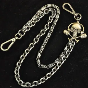 Badass Men's Silver Skull Double Long Wallet Chain Pants Chain Biker Wallet Chain For Men