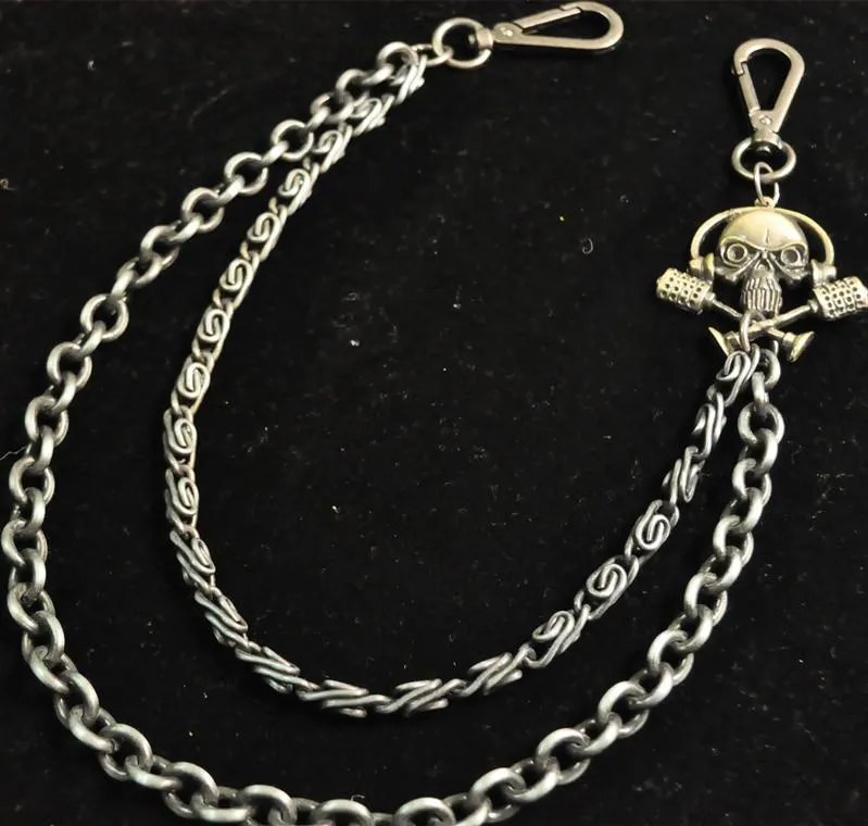 Badass Men's Silver Skull Double Long Wallet Chain Pants Chain Biker Wallet Chain For Men