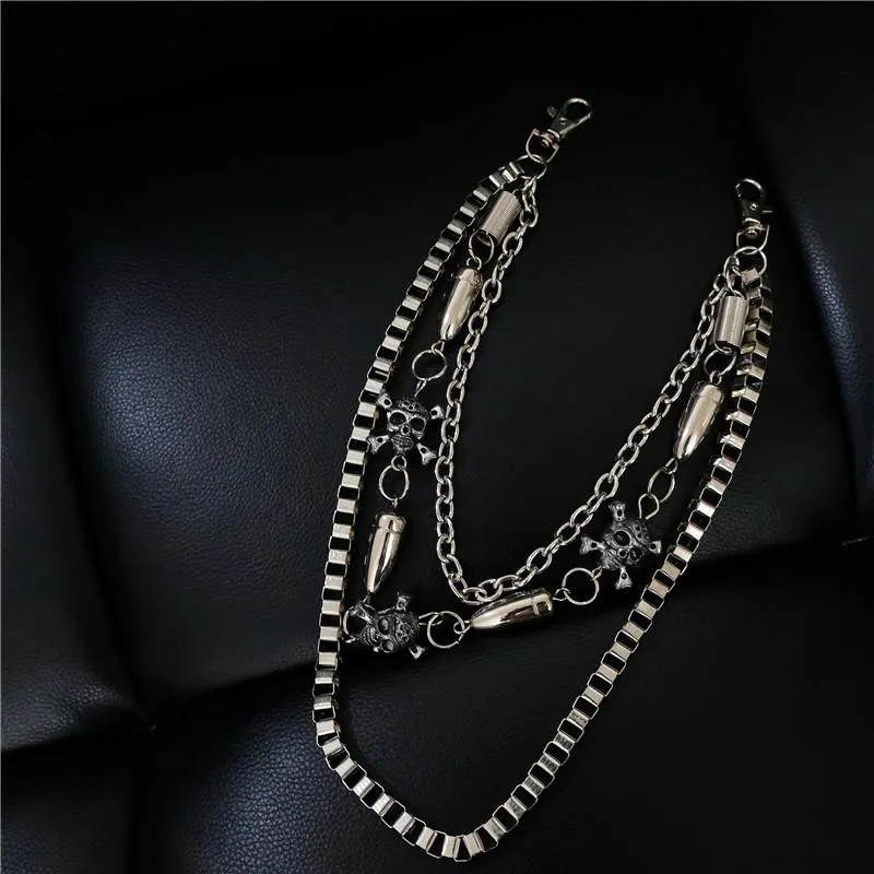 Badass Men's Skull and Bullet Triple Long Wallet Chain Pants Chain Trendy Biker Wallet Chain For Men