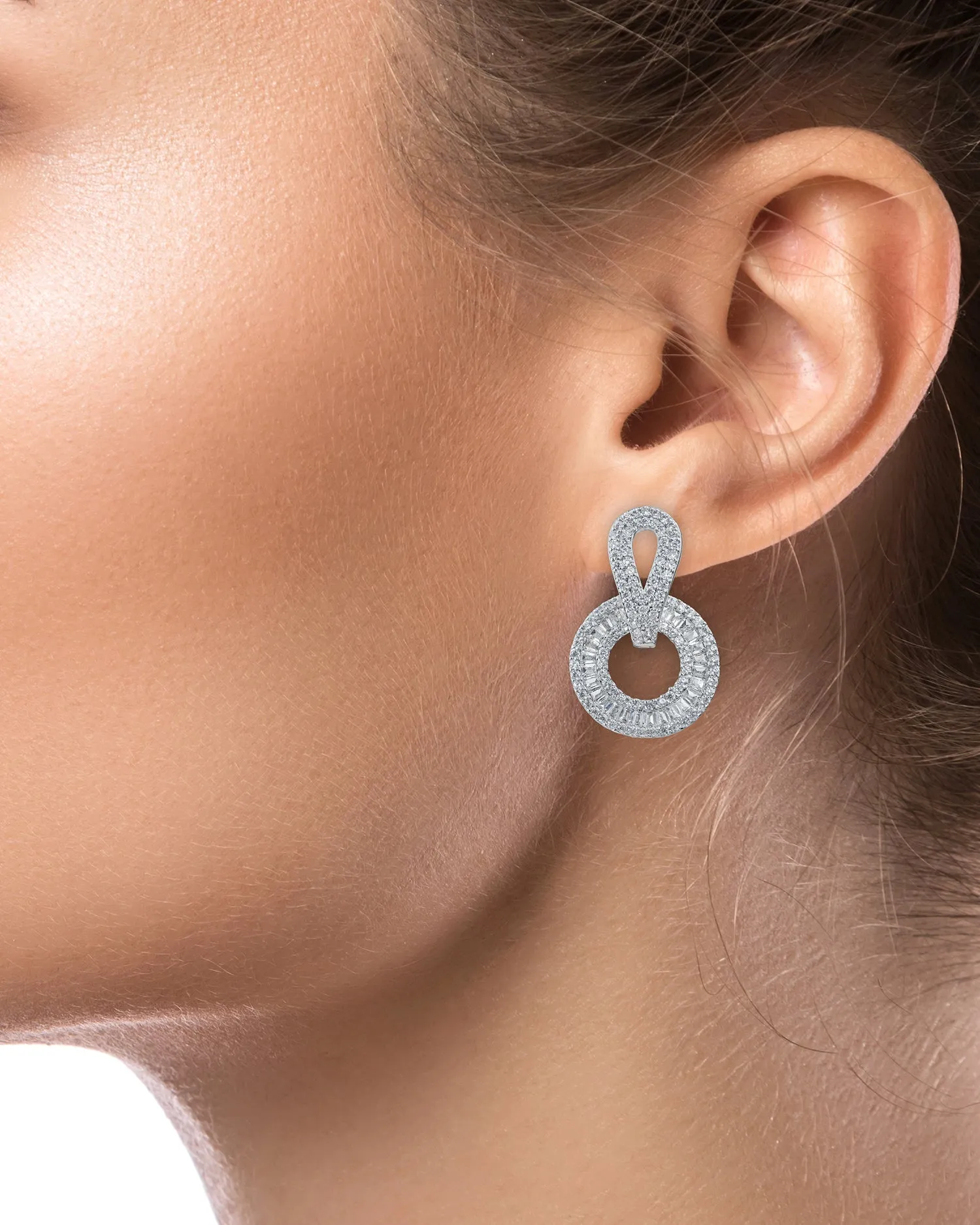 Baguette Open Circle Drop Earrings