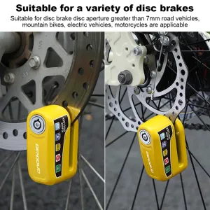 Bicycle Alarm Disc Brake Lock with Keys, Steel Anti-Theft Padlock for Bikes & Scooters