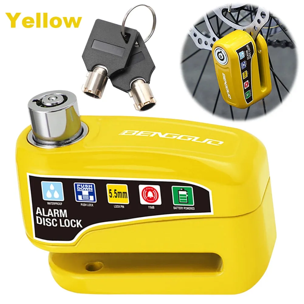 Bicycle Alarm Disc Brake Lock with Keys, Steel Anti-Theft Padlock for Bikes & Scooters