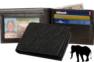 Black Elephant Luxury Designer Exotic Bifold Wallet With Flip Up ID Window