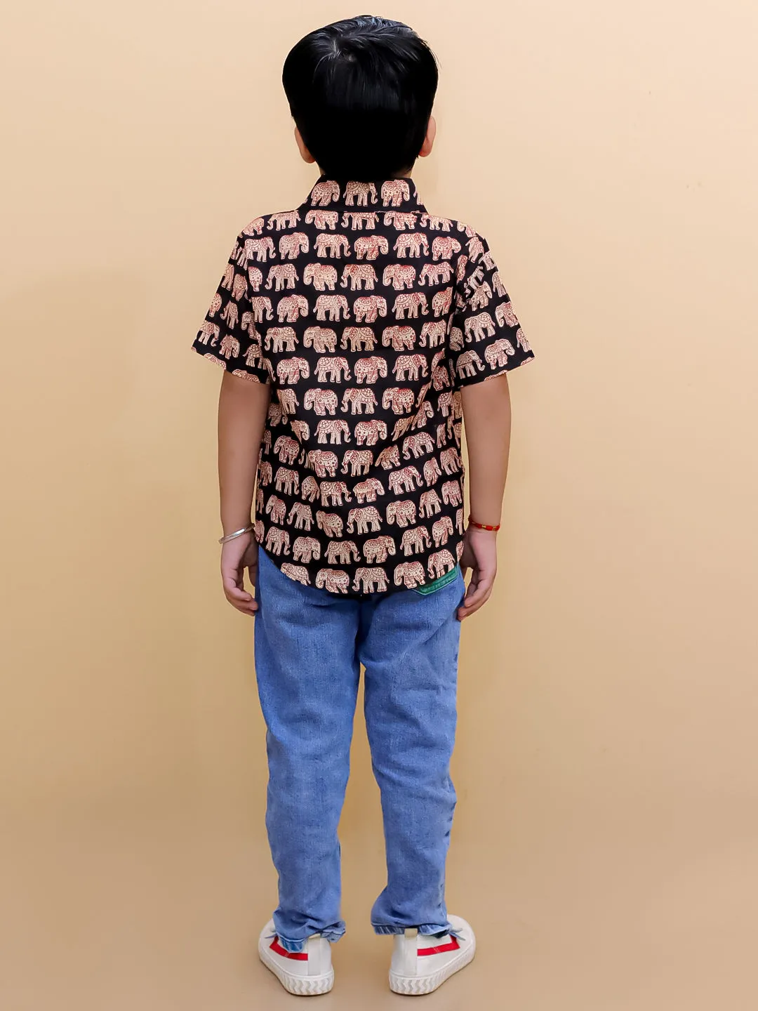 Black Elephant Print Boys Shirt