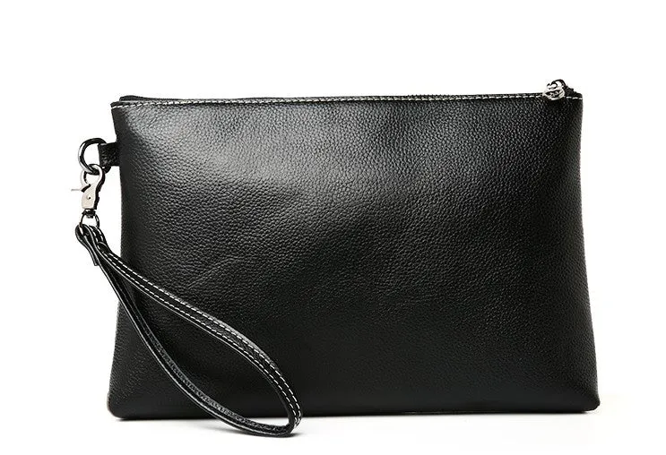 Black Leather Mens Wristlet Wallet Bag Zipper Clutch Wallet For Men