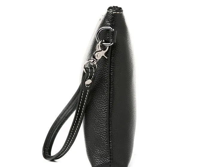 Black Leather Mens Wristlet Wallet Bag Zipper Clutch Wallet For Men