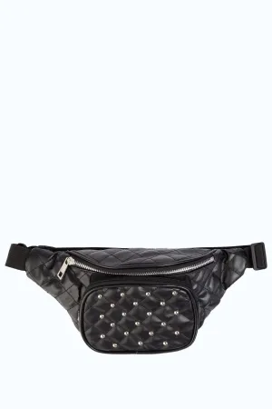 Black Quilted Stud Bum Bag