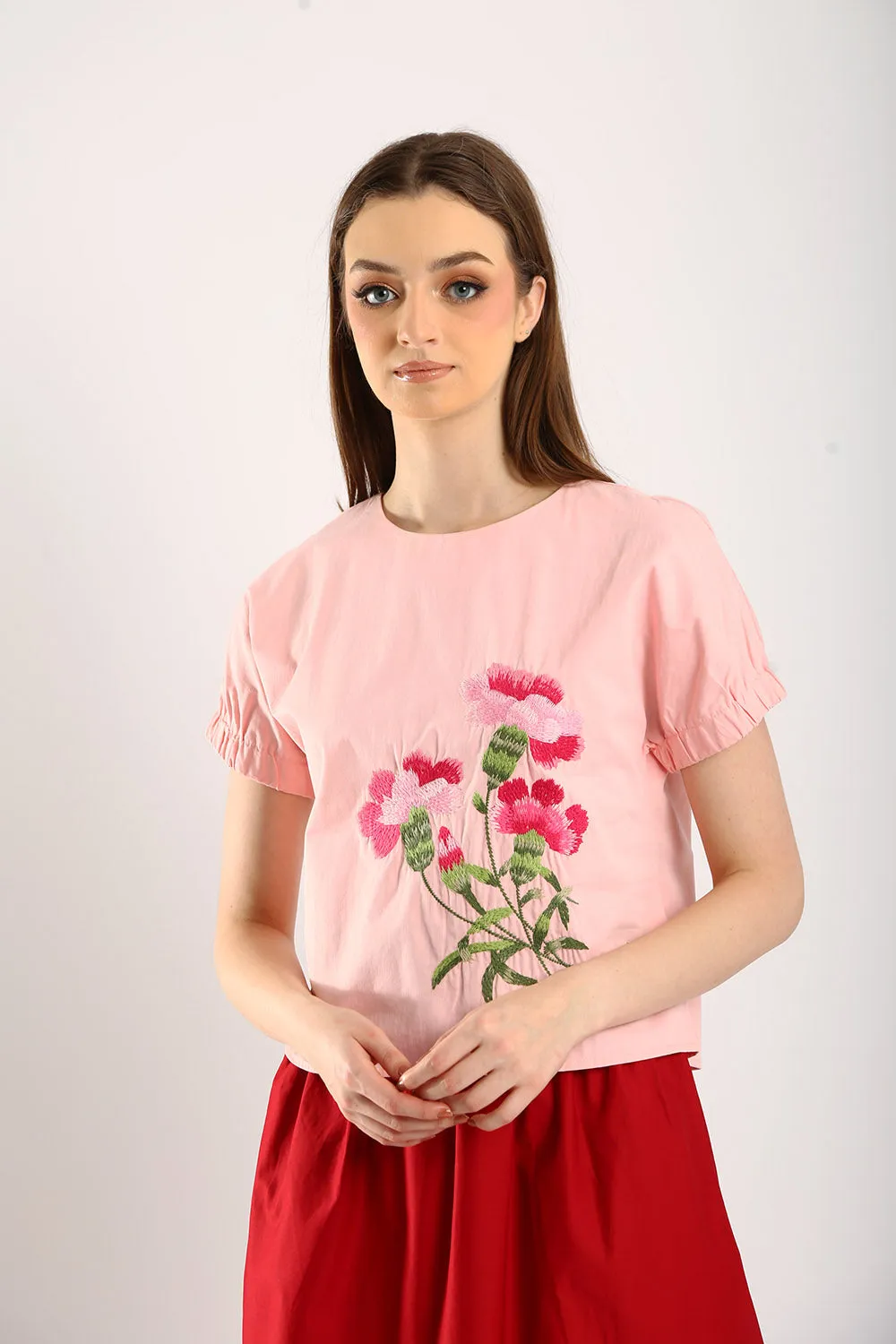 Blossom Embroidered Pink Top