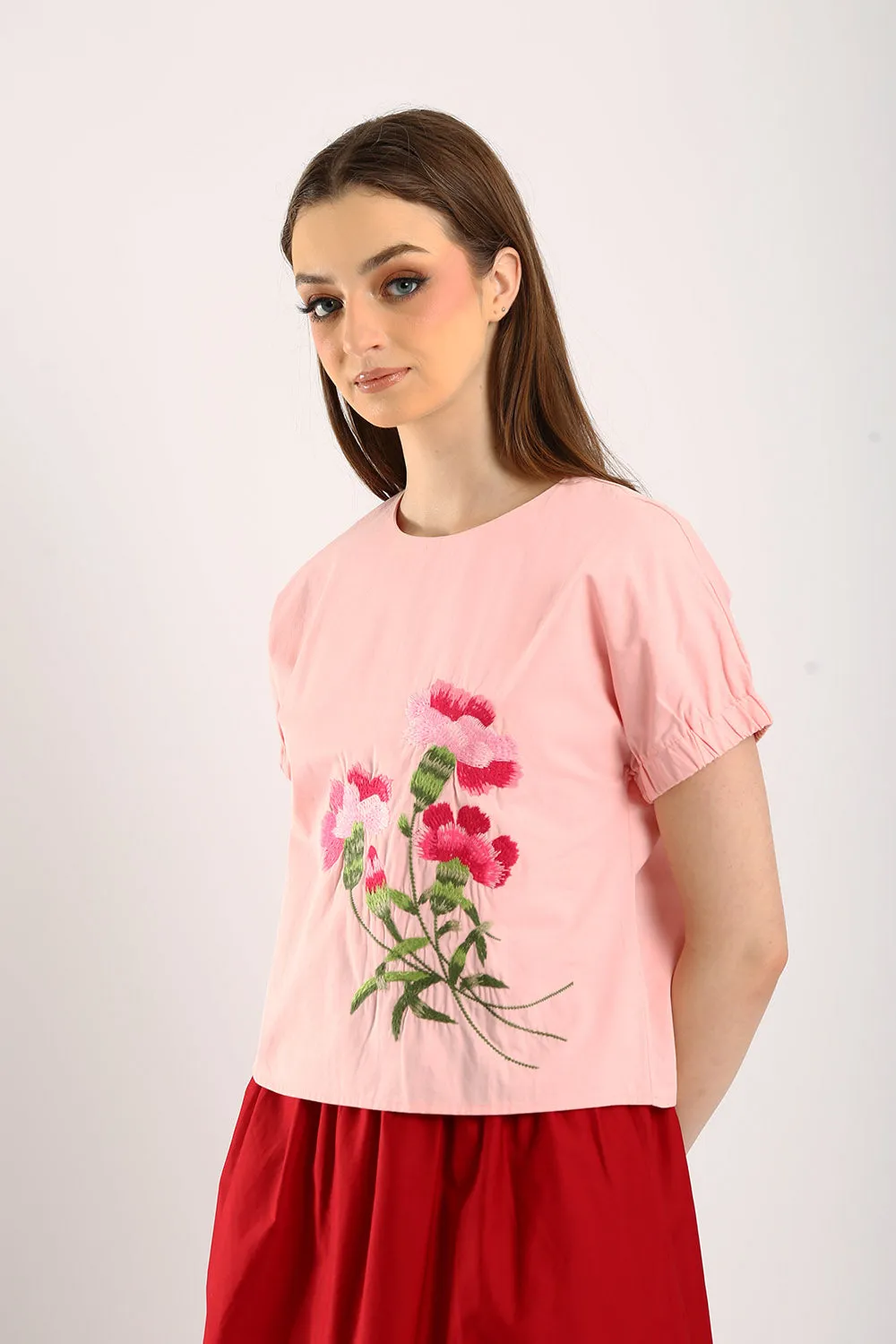 Blossom Embroidered Pink Top