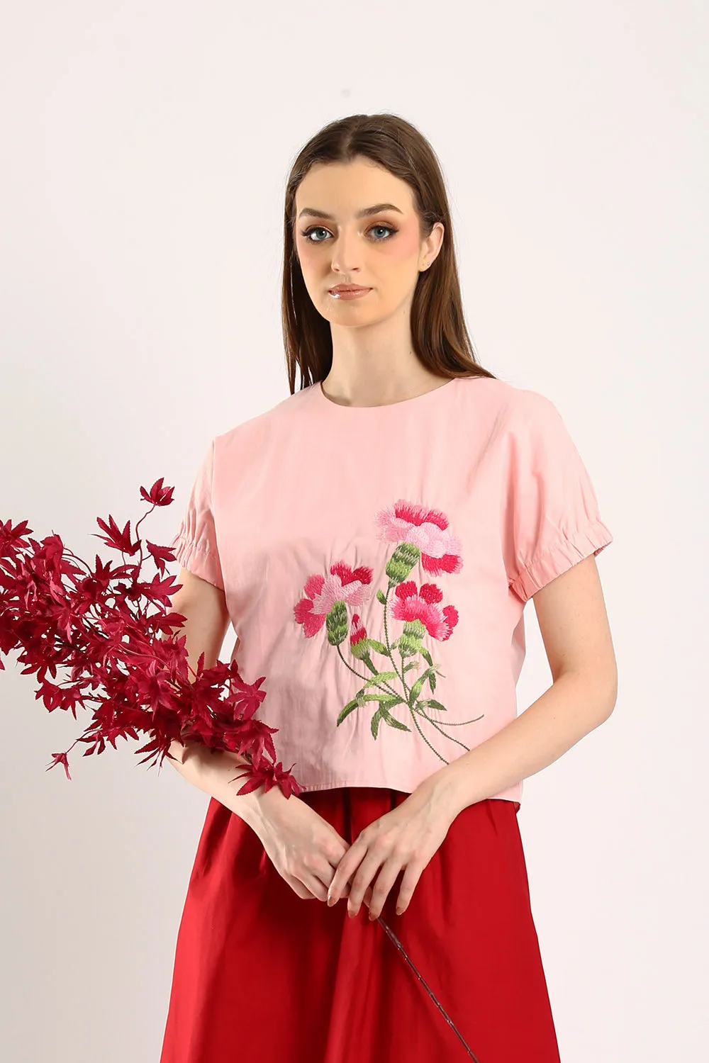 Blossom Embroidered Pink Top