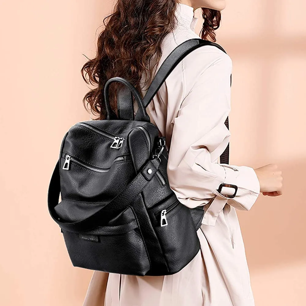 Bonjour Bbp-202 Women's Pu Leather Stylish And Trending Sling Bag For College Office Travel Anti Theft Backpack For Women's And Girls With Sling Belt| Casual (Black) Free, Free size