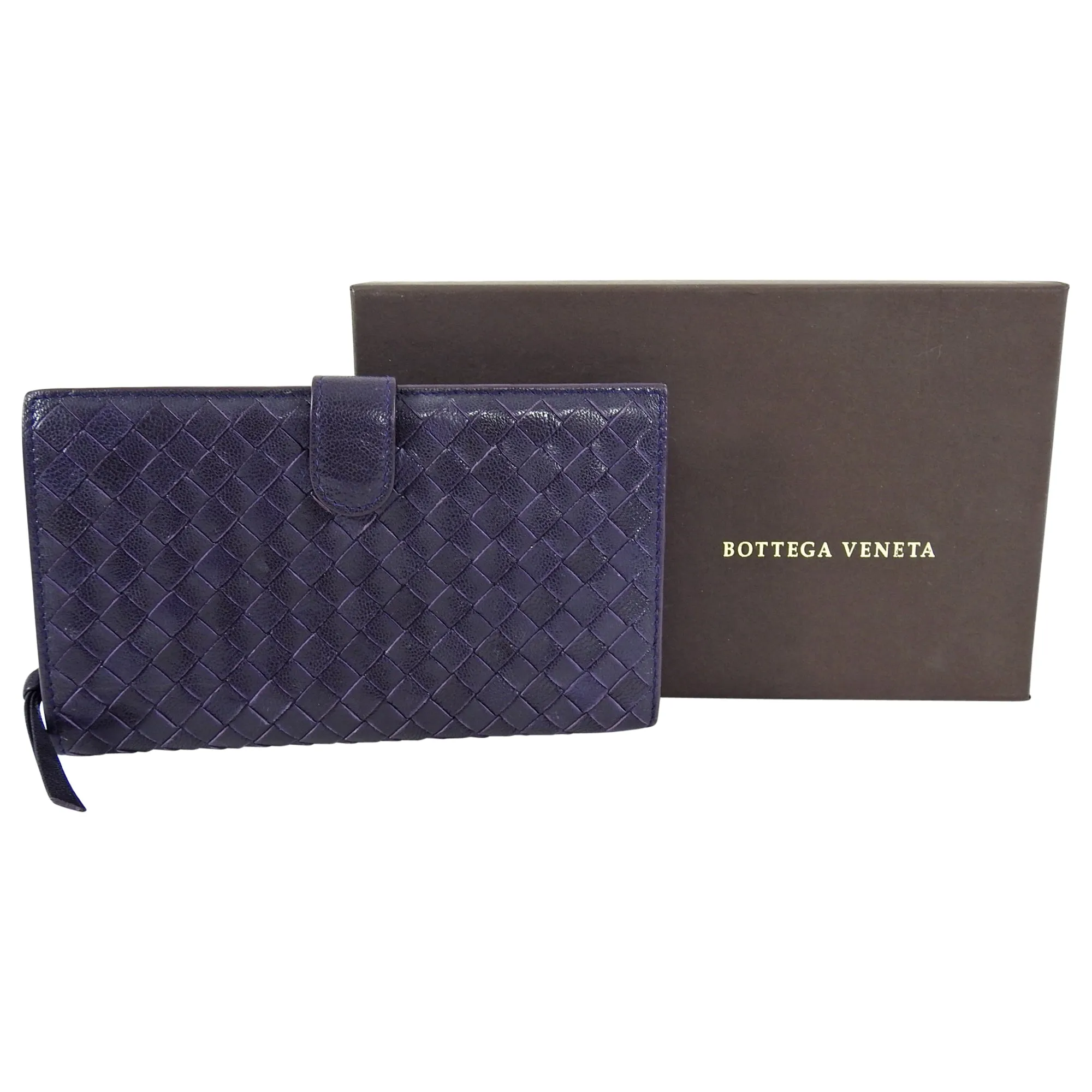 Bottega Veneta Dark Purple Intrecciato Leather Wallet