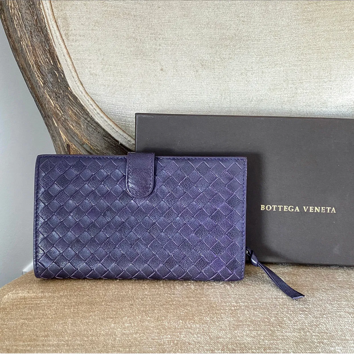 Bottega Veneta Dark Purple Intrecciato Leather Wallet