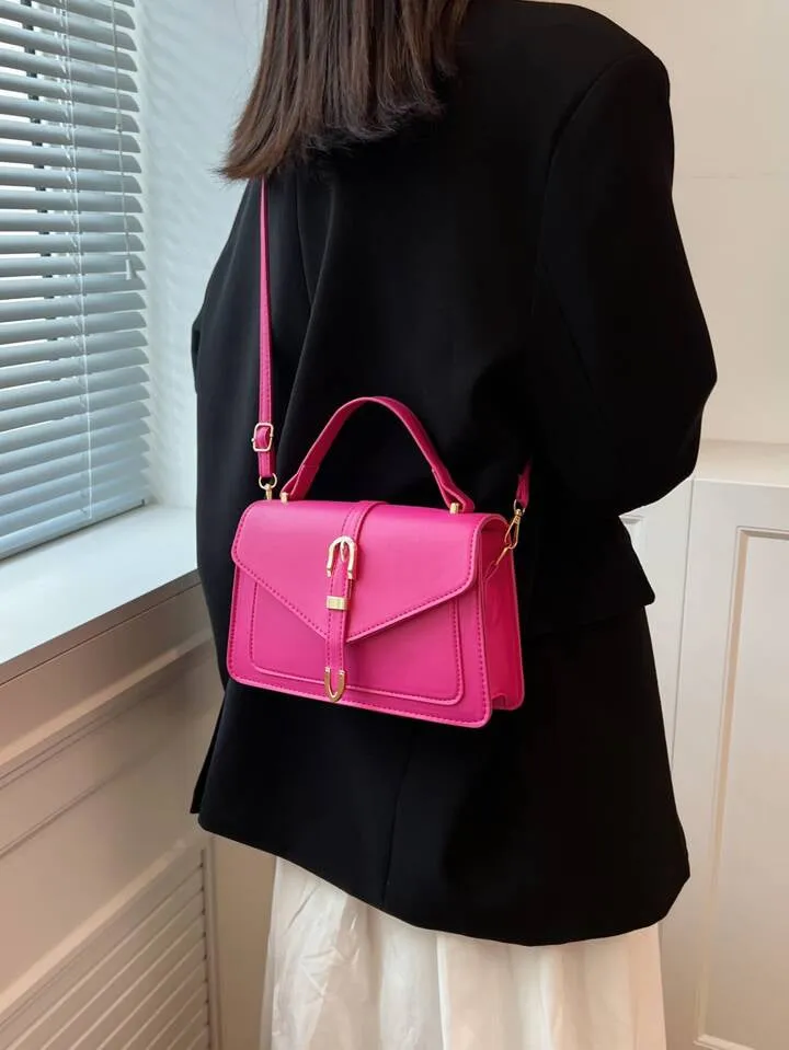 Buckle decor flap square bag in pink