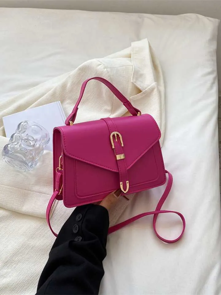 Buckle decor flap square bag in pink