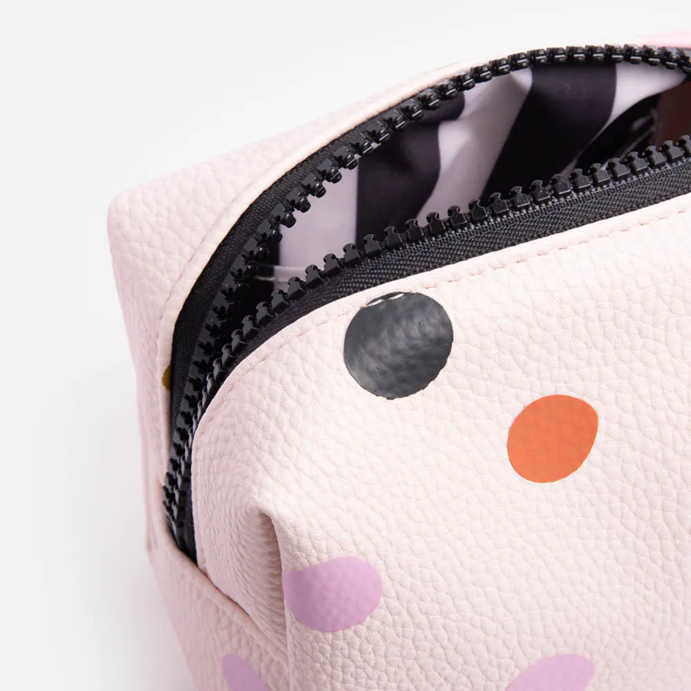 Caroline Gardner Pale Pink Dotty Mini Cube Cosmetic Bag