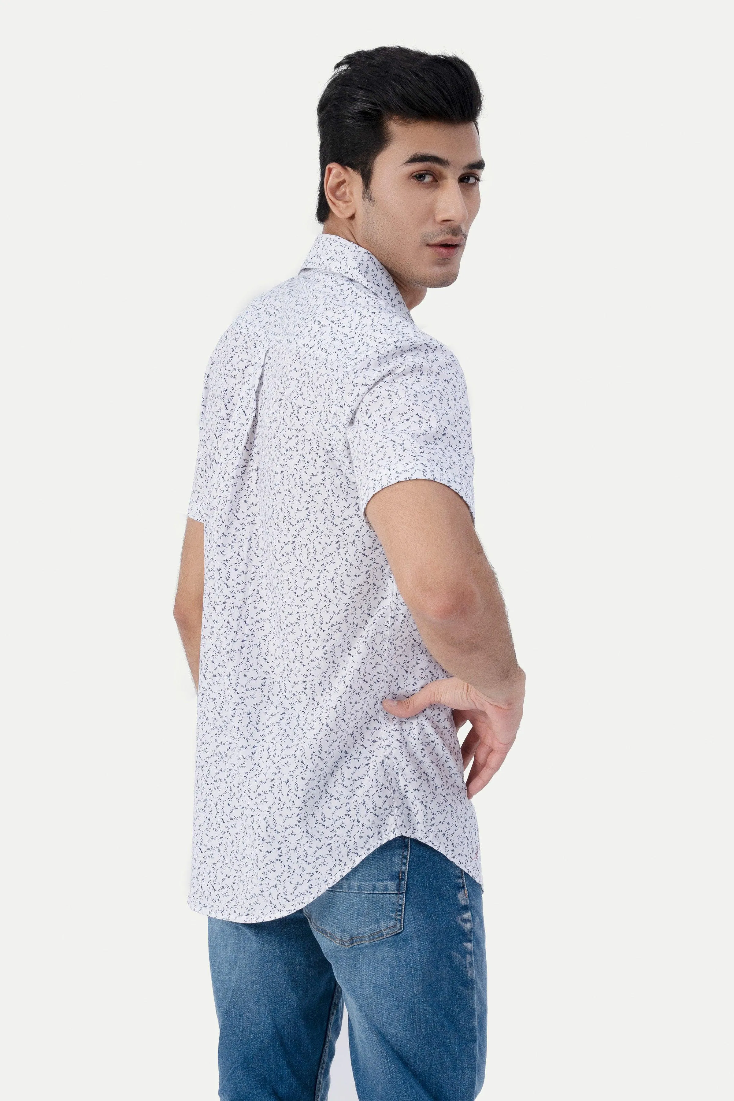 CASUAL SHIRT HALF SLEEVE CUBIN COLLAR WHITE