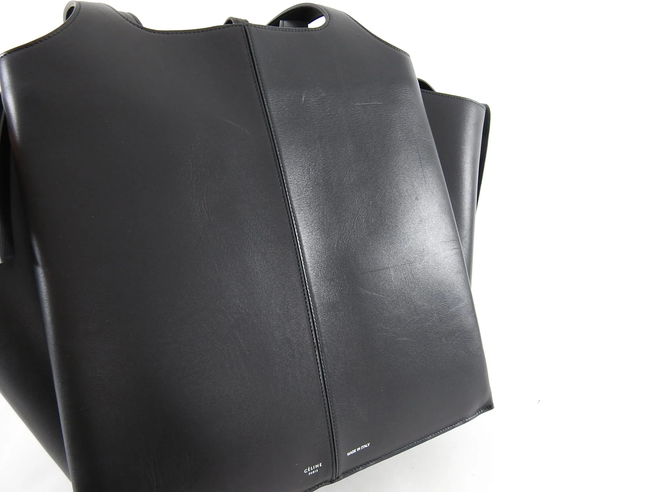 Celine Black Leather Trifold Vertical Large Tote Bag