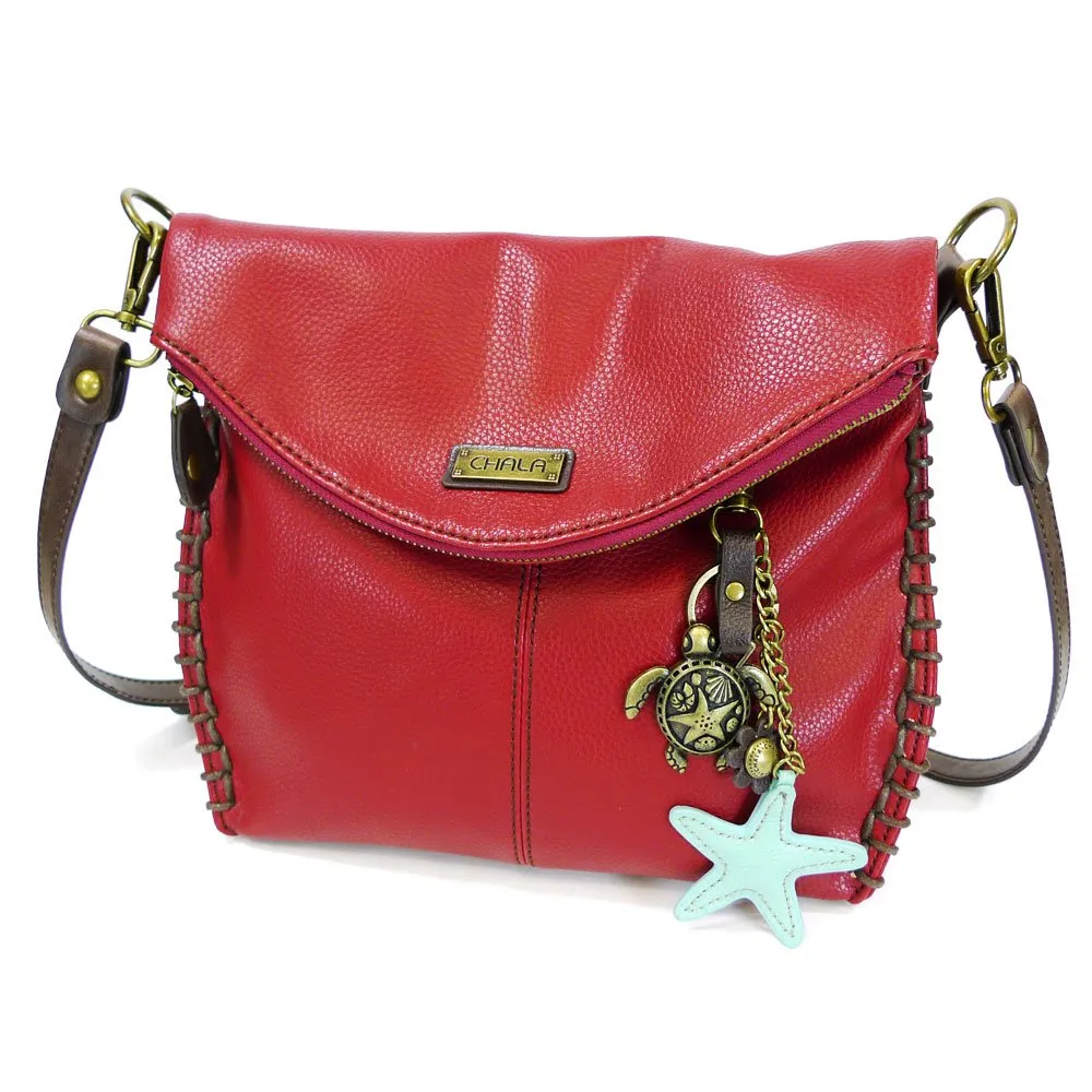 Chala Charming Crossbody Bag Pleather Metal SEA TURTLE BurgundyRed Convertible