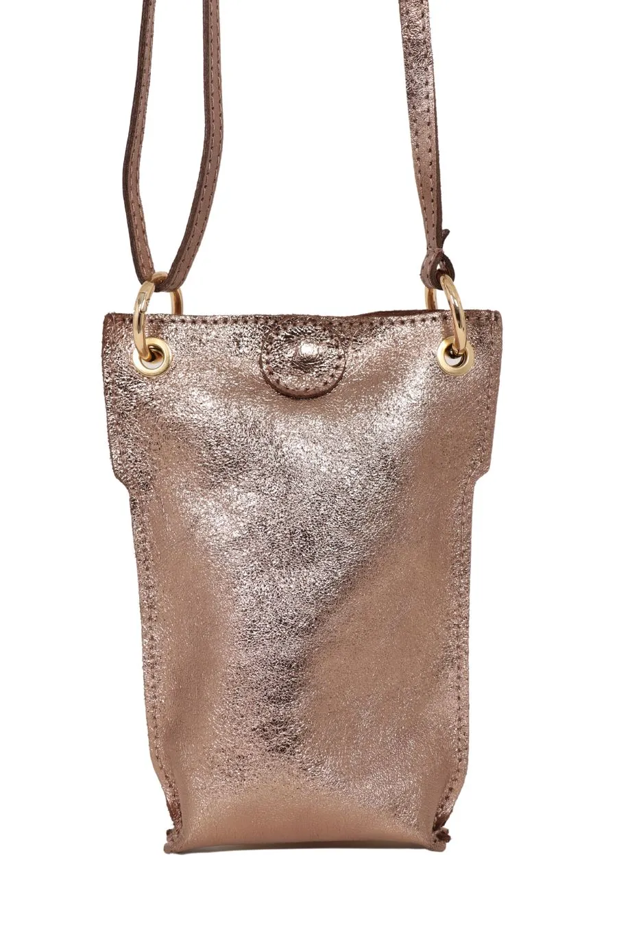 Champagne Genuine Italian Leather Crossbody Phone Pouch