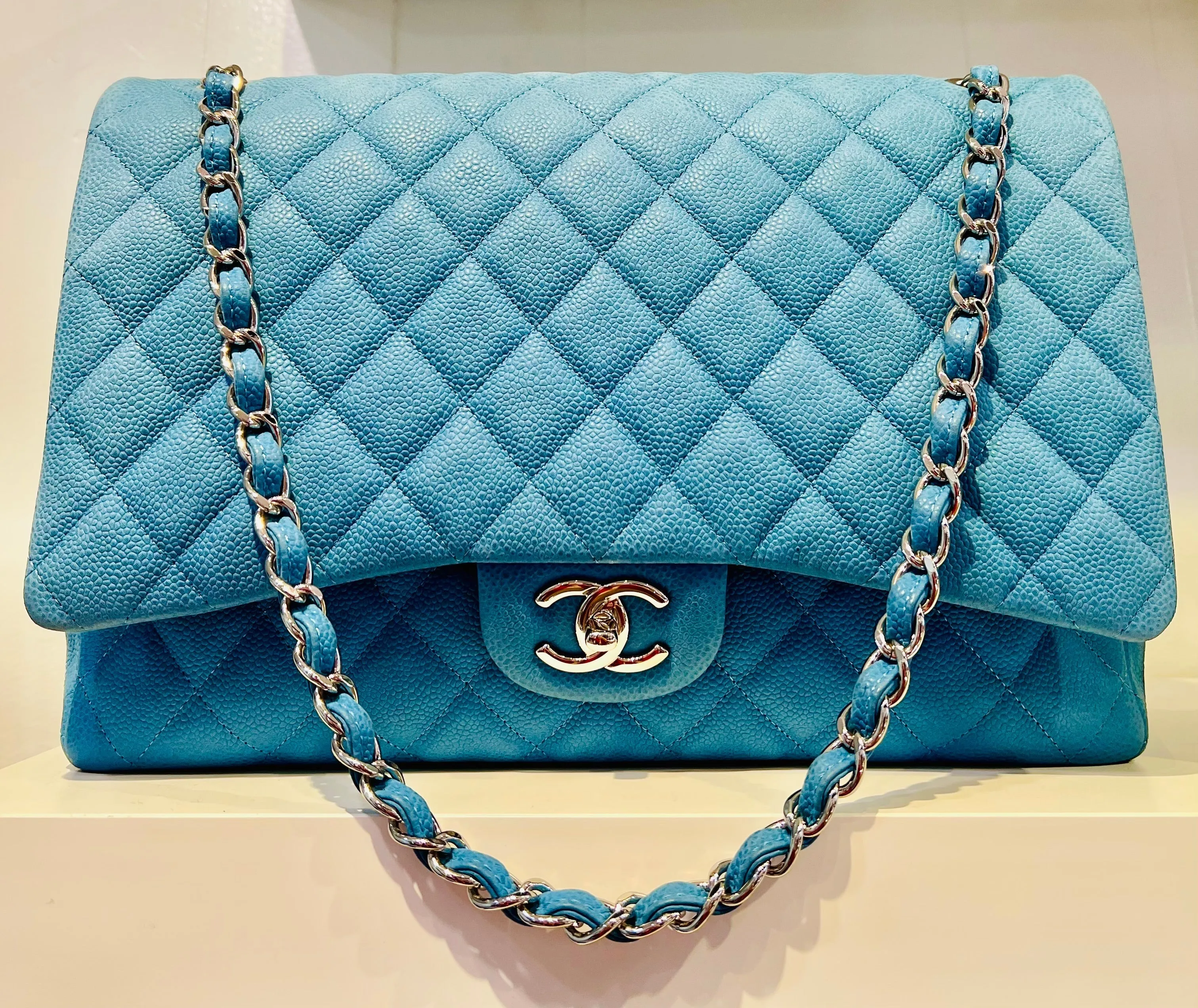 CHANEL Maxi Flap Caviar Leather Double Flap Bag