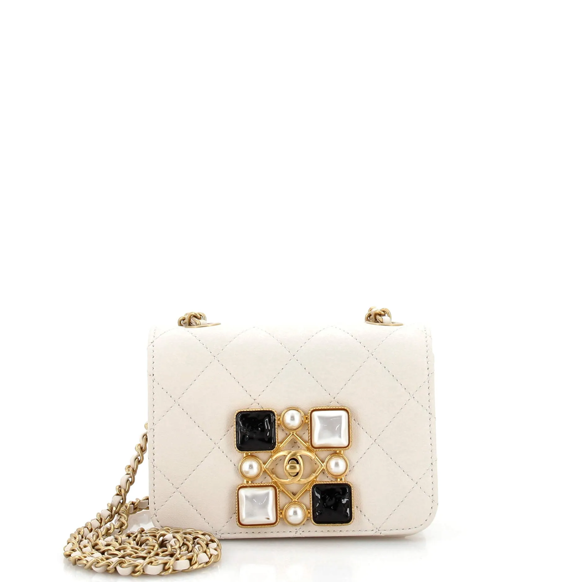 CHANEL Resin and Pearl CC Full Flap Bag Quilted Calfskin Mini