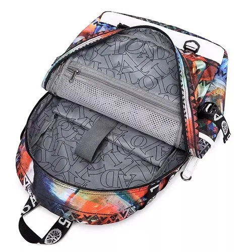 Colourful Print USB School Backpack