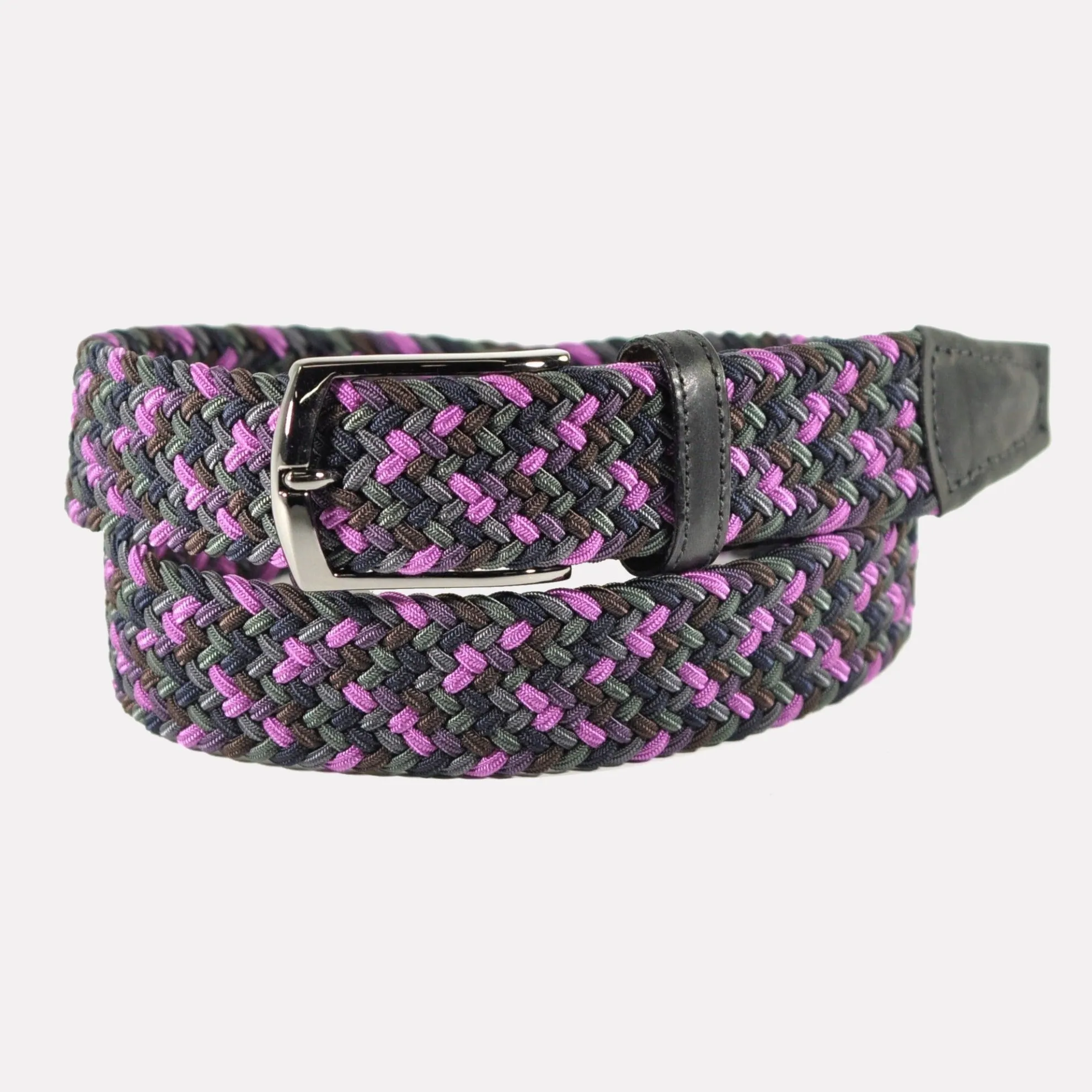 Cortina Italian Stretch Braided Belt / Black and Purple