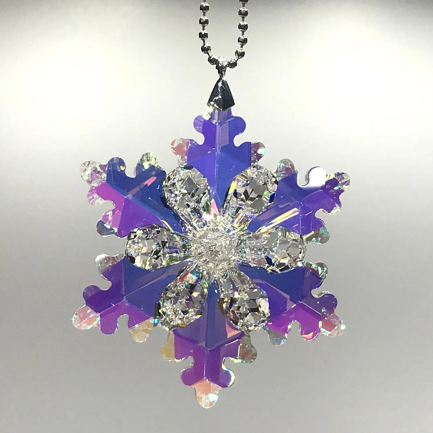 Crystal Ornament Aurora Borealis and clear Snowflake Prism Colorful Magnificent Crystals 3-inch