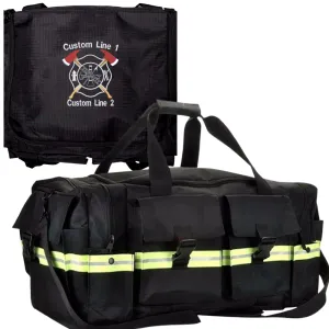 Customized Black Fire Station Duffel Bag with Crossed Axes Embroidery